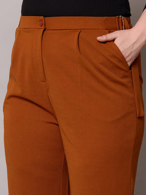 Rust Side Metal Buckle Straight Pants-SASSAFRAS Curve