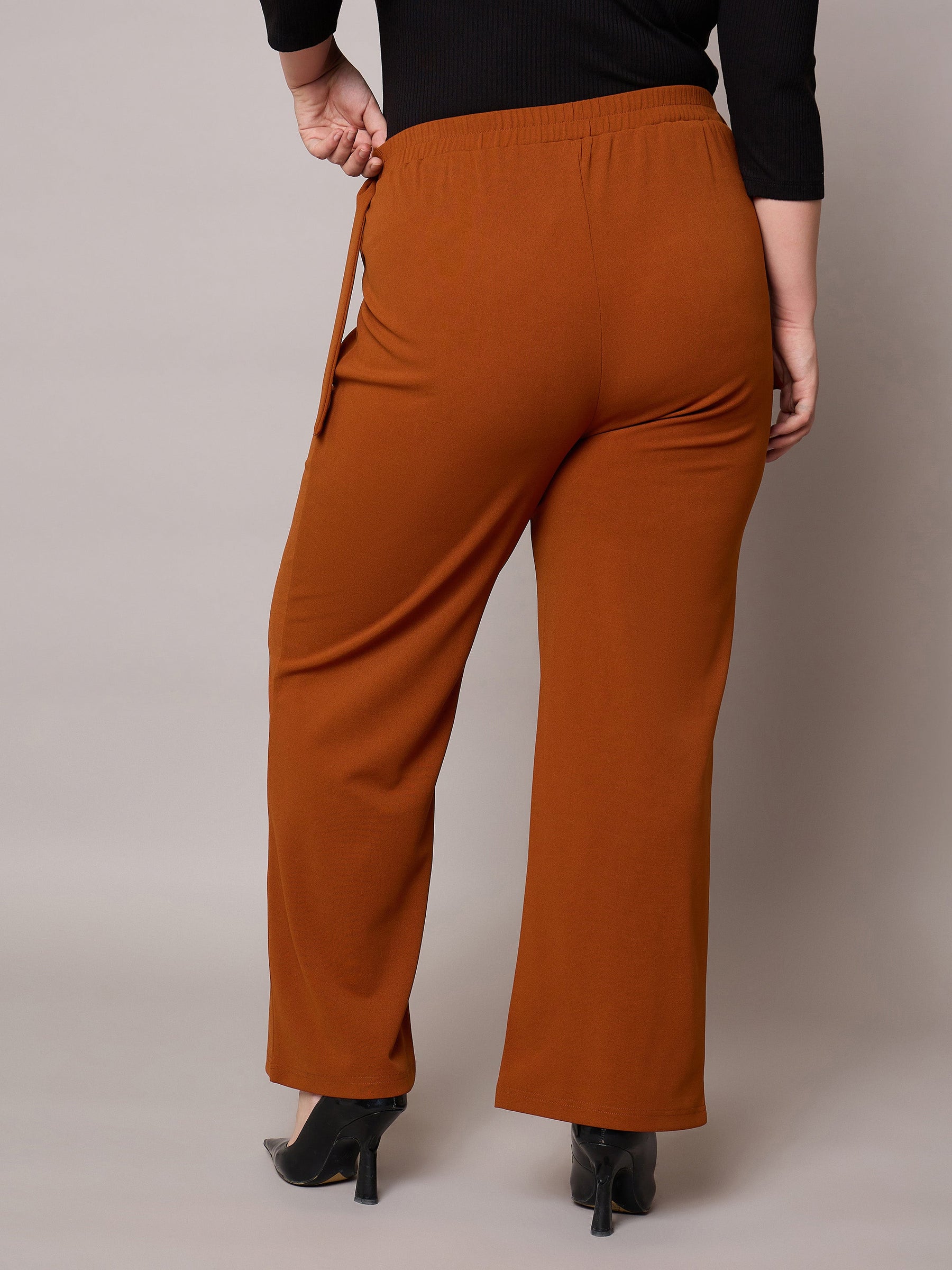 Rust Side Metal Buckle Straight Pants-SASSAFRAS Curve