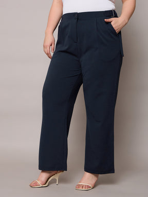 Navy Side Metal Buckle Straight Pants-SASSAFRAS Curve