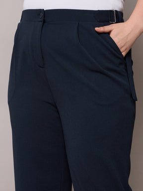 Navy Side Metal Buckle Straight Pants-SASSAFRAS Curve