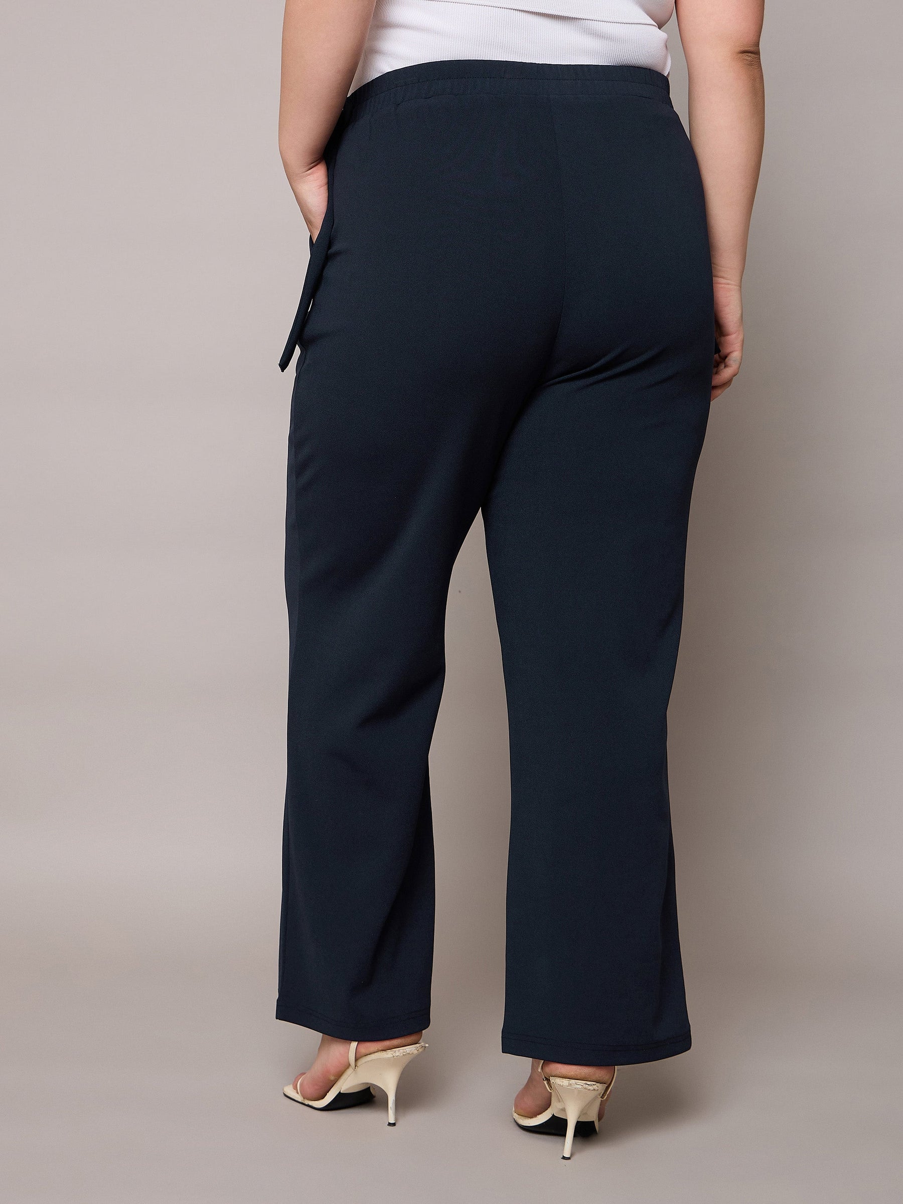 Navy Side Metal Buckle Straight Pants-SASSAFRAS Curve