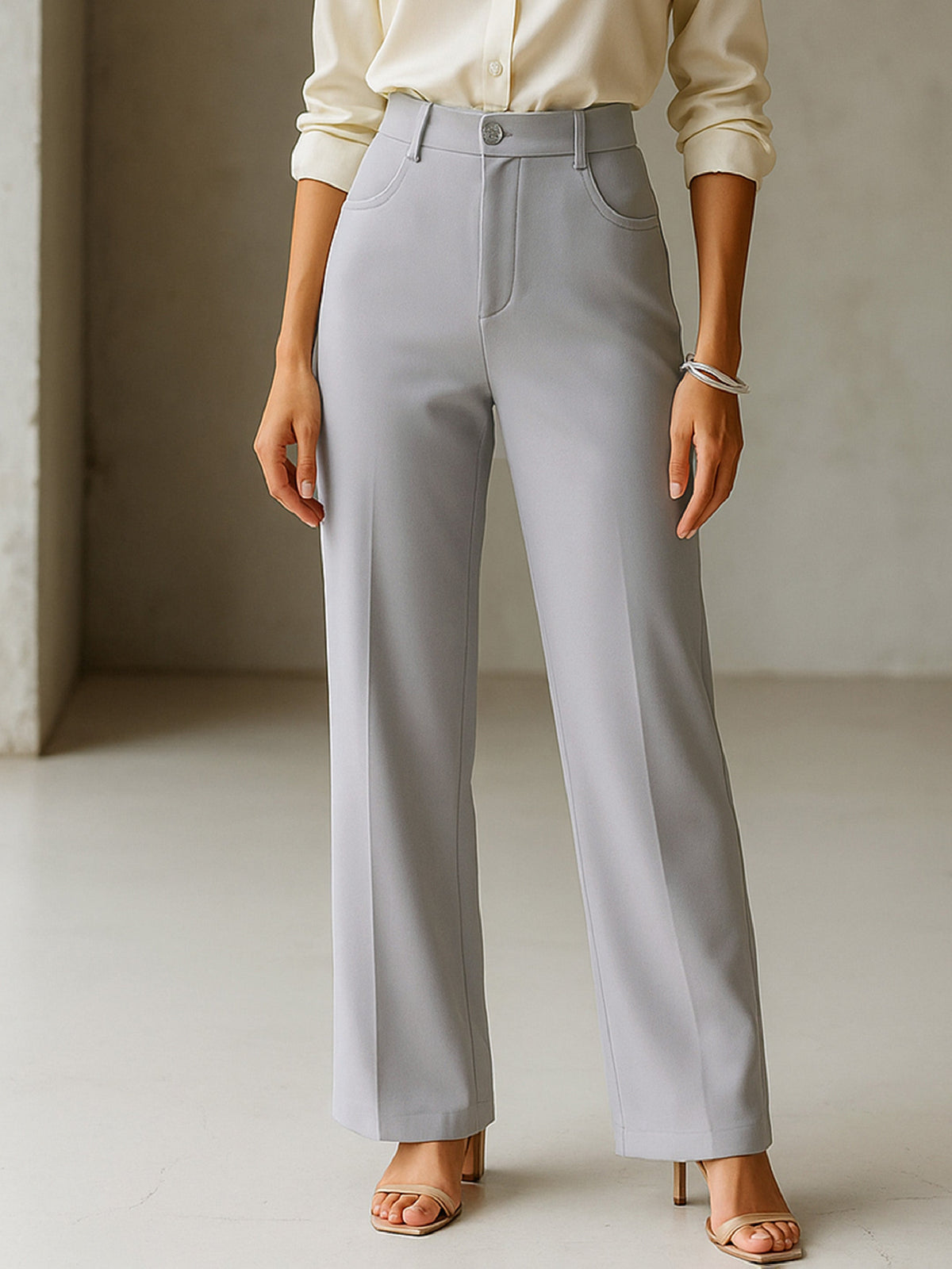 Grey Cross Pocket Straight Pants-SASSAFRAS worklyf