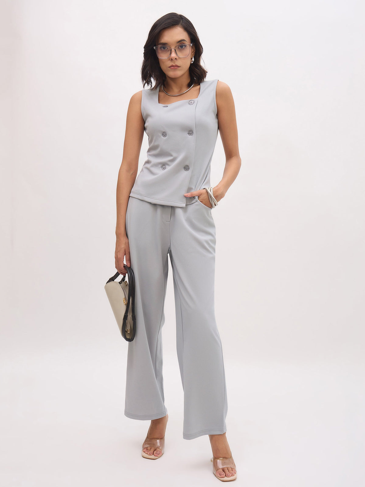Grey Cross Pocket Straight Pants-SASSAFRAS worklyf