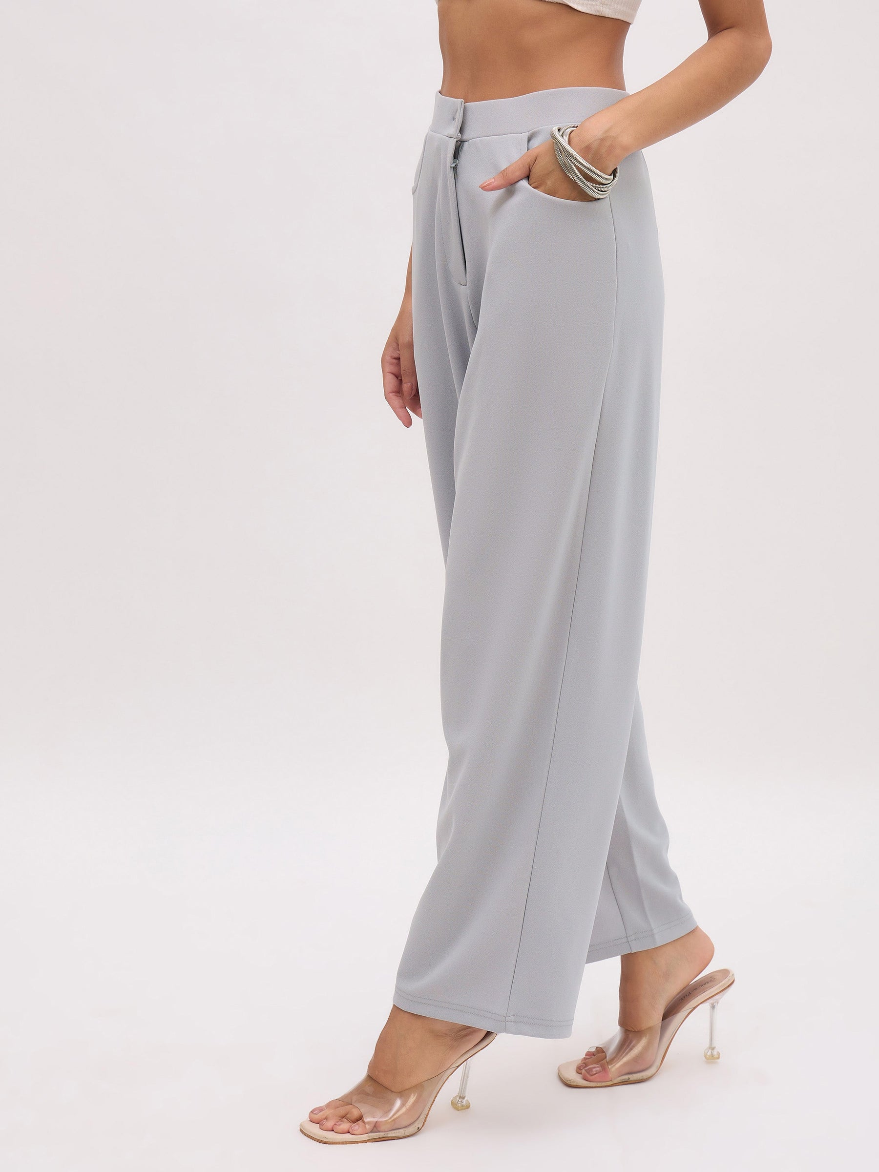 Grey Cross Pocket Straight Pants-SASSAFRAS worklyf