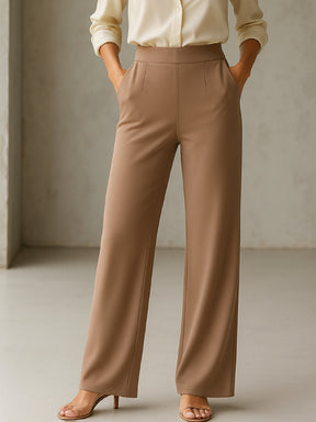 Beige Cross Pocket Front Dart Straight Pants-SASSAFRAS worklyf