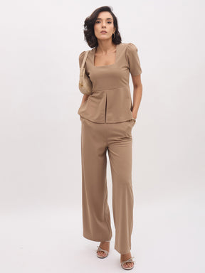 Beige Cross Pocket Front Dart Straight Pants-SASSAFRAS worklyf