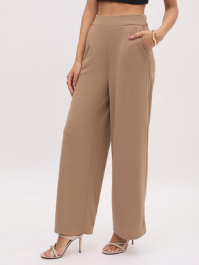Beige Cross Pocket Front Dart Straight Pants-SASSAFRAS worklyf