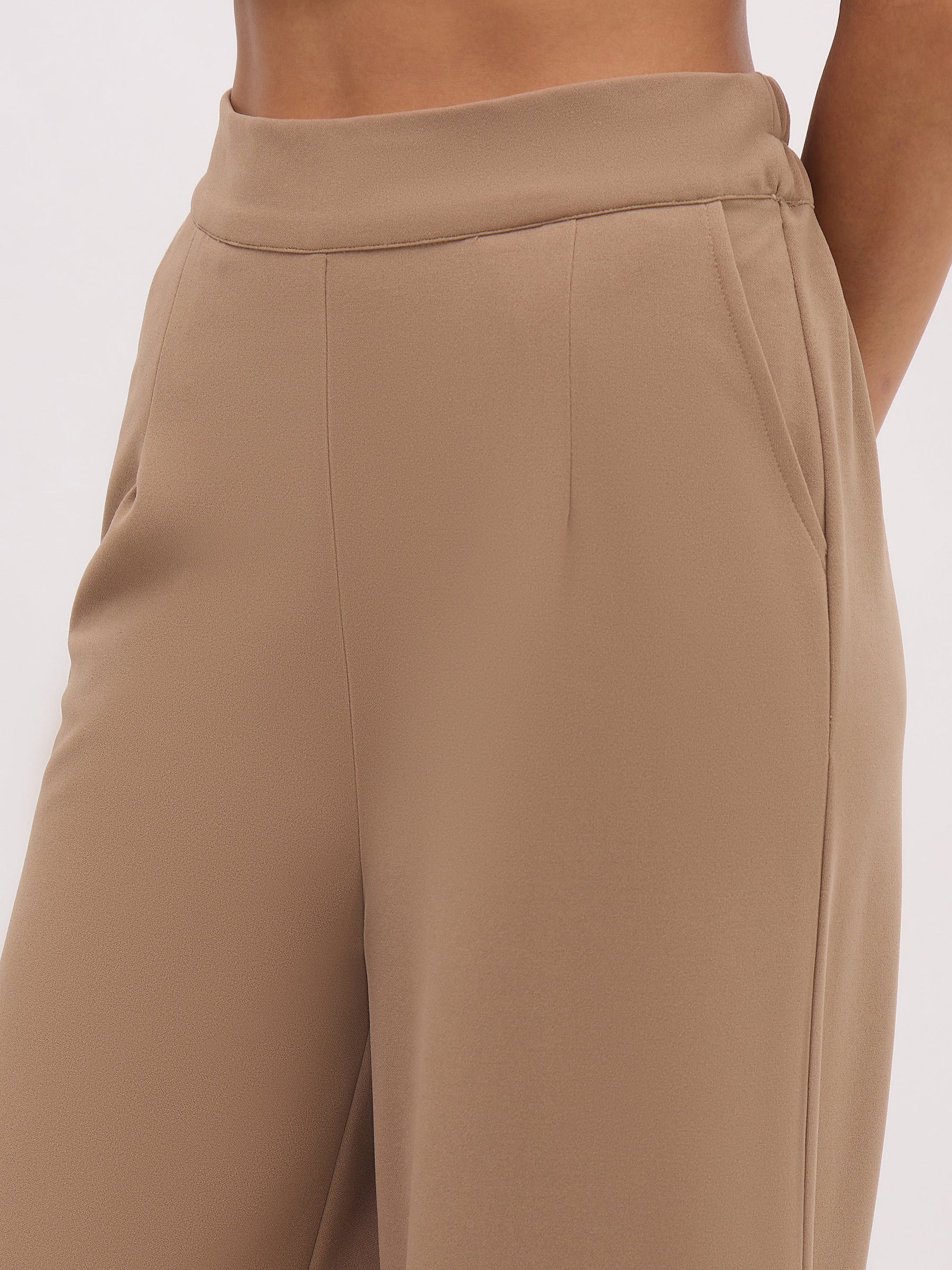 Beige Cross Pocket Front Dart Straight Pants-SASSAFRAS worklyf