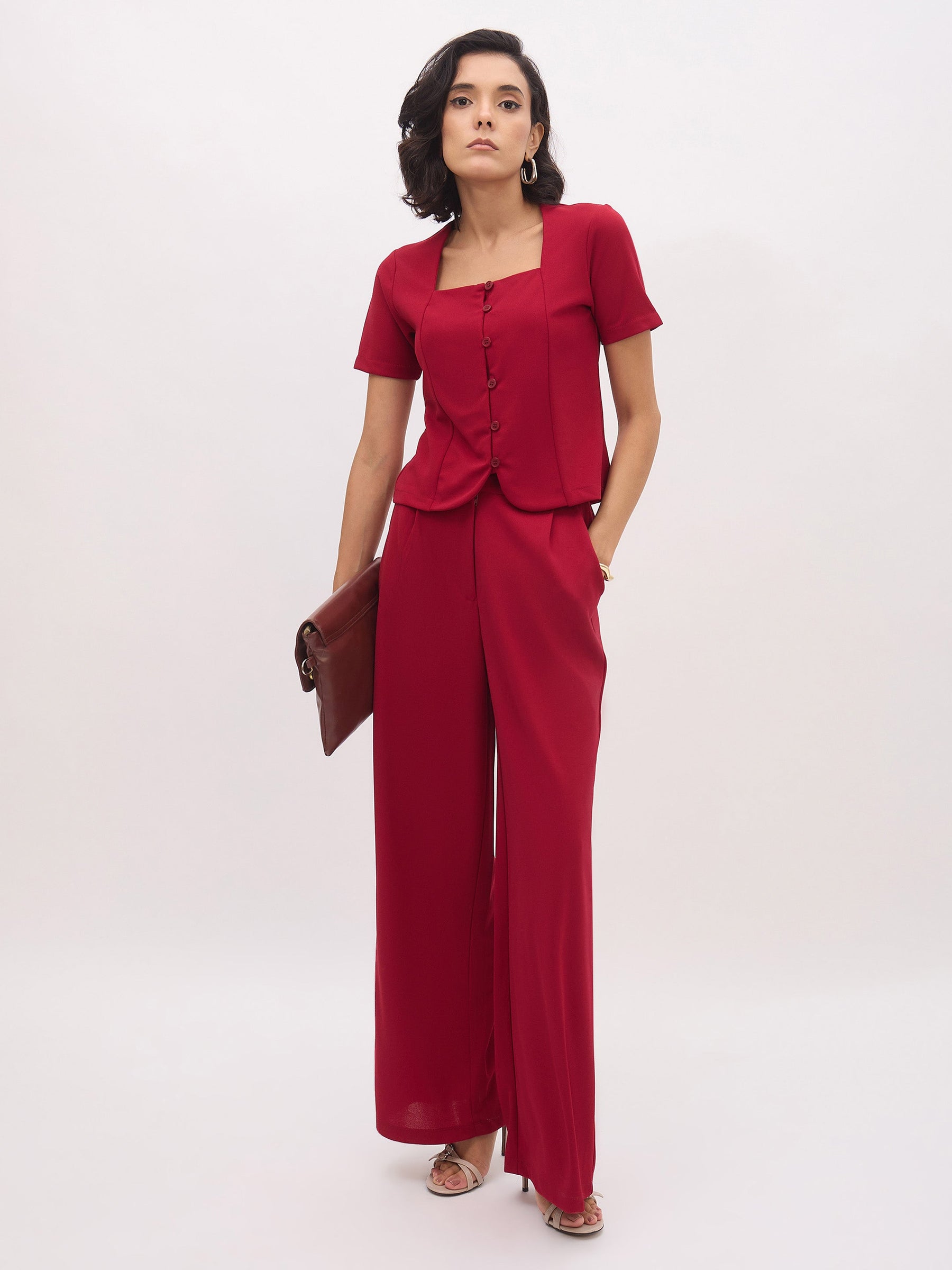 Maroon Cross Pocket Pants-SASSAFRAS worklyf