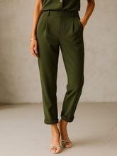 Olive Cross Pocket Bottom Fold Straight Pants-SASSAFRAS worklyf