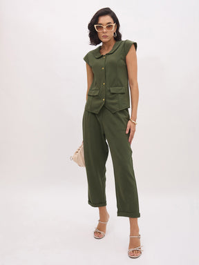 Olive Cross Pocket Bottom Fold Straight Pants-SASSAFRAS worklyf