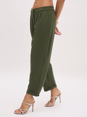 Olive Cross Pocket Bottom Fold Straight Pants-SASSAFRAS worklyf