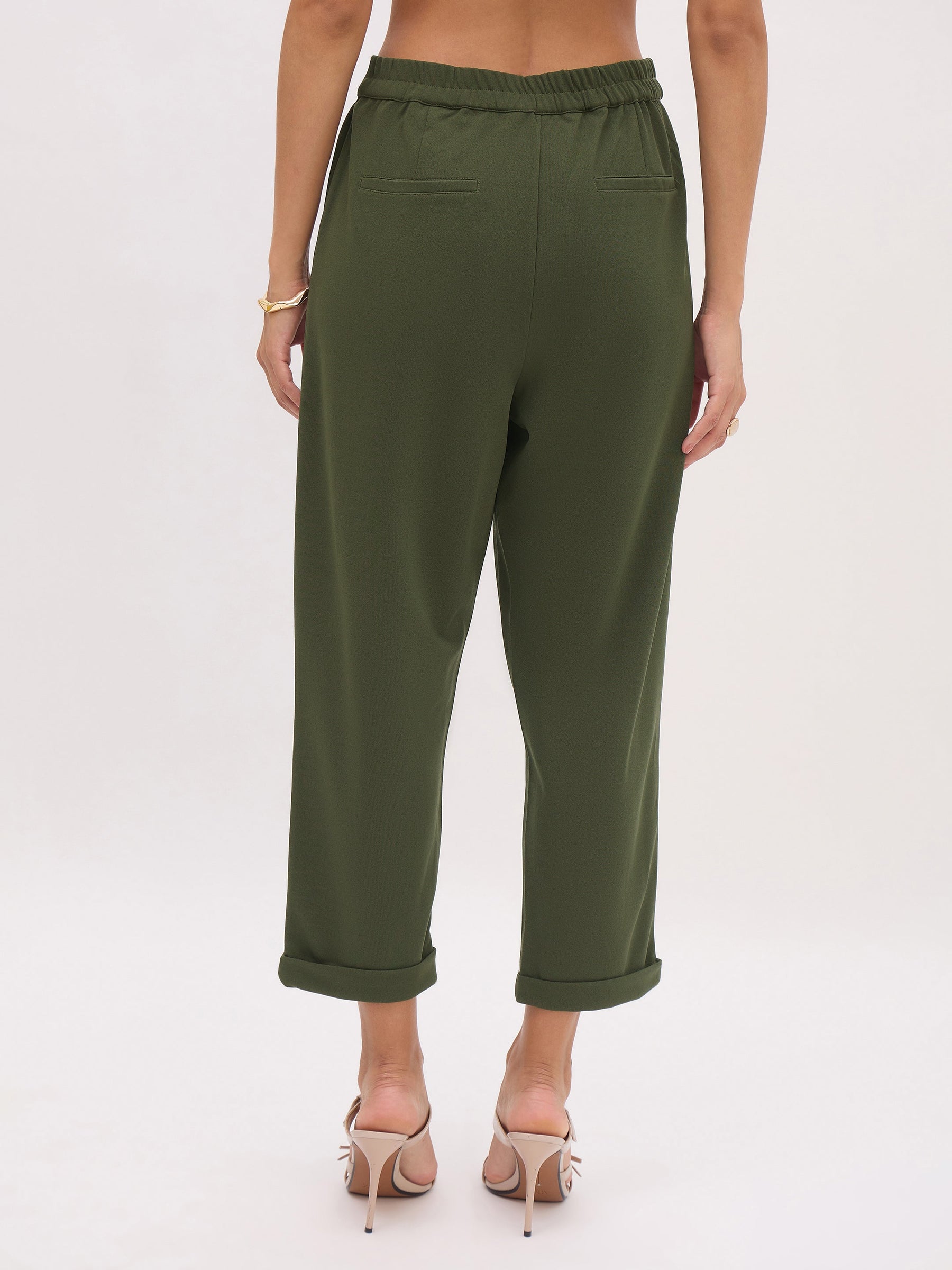 Olive Cross Pocket Bottom Fold Straight Pants-SASSAFRAS worklyf