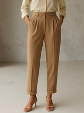 Beige Cross Pocket Bottom Fold Straight Pants-SASSAFRAS worklyf