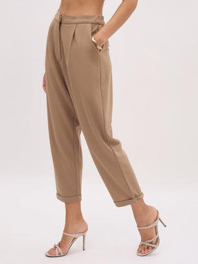 Beige Cross Pocket Bottom Fold Straight Pants-SASSAFRAS worklyf