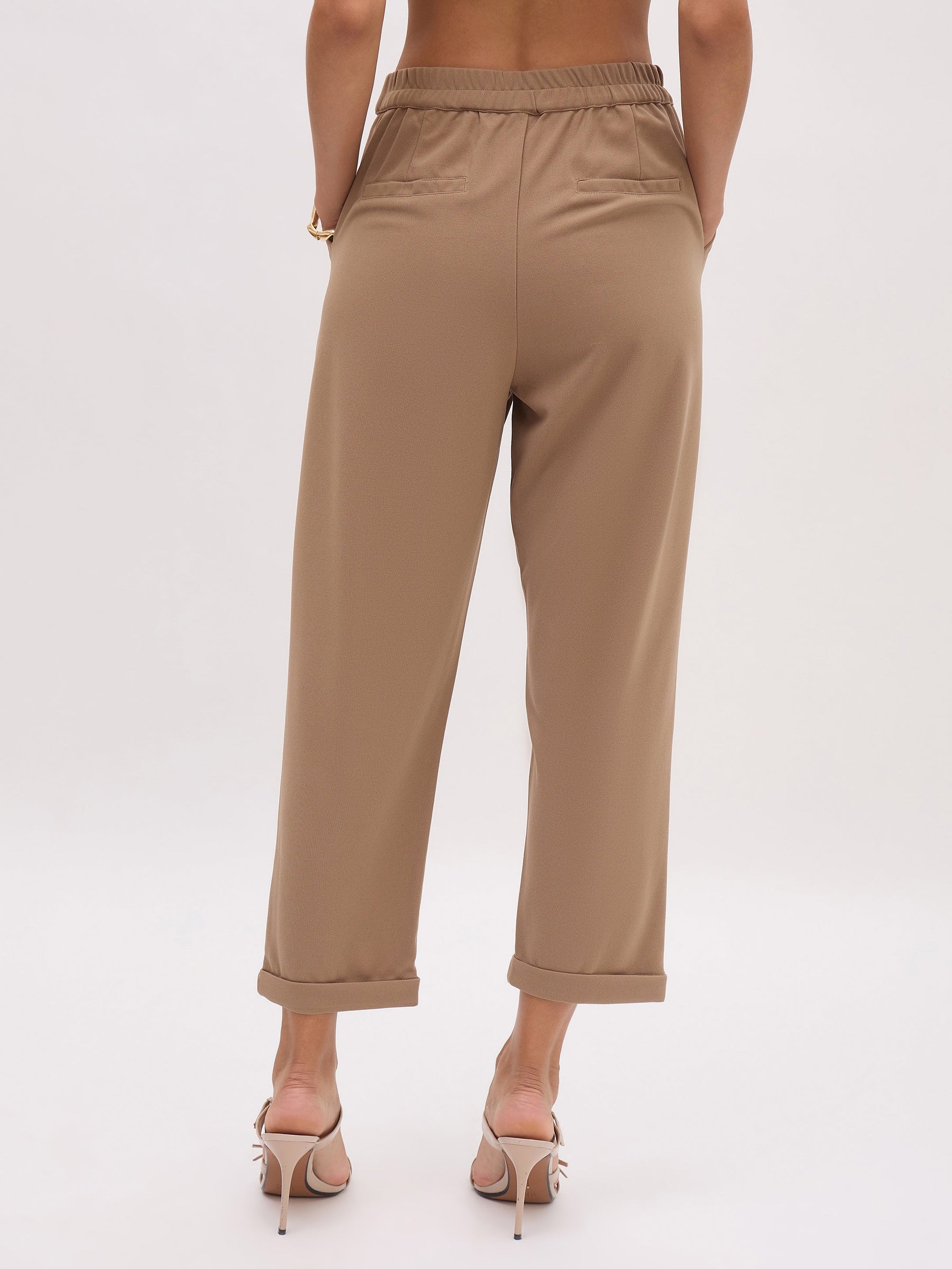 Beige Cross Pocket Bottom Fold Straight Pants-SASSAFRAS worklyf