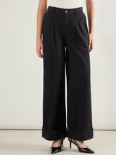Black Twill Inverted Hem Wide Leg Pants-SASSAFRAS BASICS