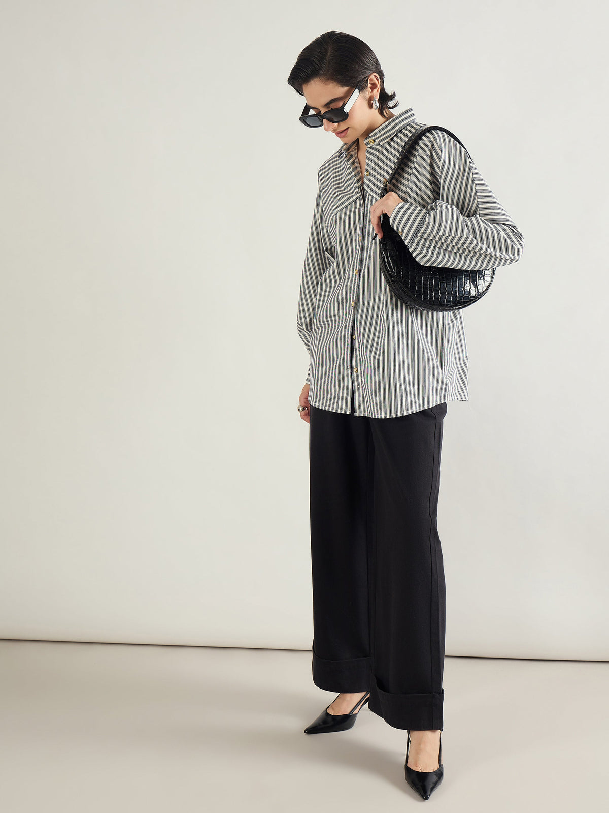 Black Twill Inverted Hem Wide Leg Pants-SASSAFRAS BASICS