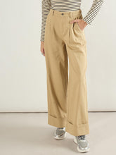 Beige Twill Inverted Hem Wide Leg Pants-SASSAFRAS BASICS