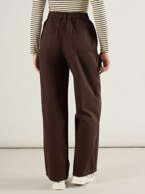 Brown Twill Inverted Pleat Wide Leg Pants-SASSAFRAS BASICS