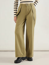 Olive Twill Inverted Pleat Wide Leg Pants-SASSAFRAS BASICS