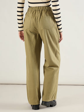 Olive Twill Inverted Pleat Wide Leg Pants-SASSAFRAS BASICS