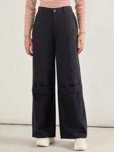 Black Twill Knee Pleated Wide Leg Pants-SASSAFRAS BASICS