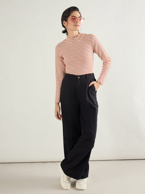 Black Twill Knee Pleated Wide Leg Pants-SASSAFRAS BASICS