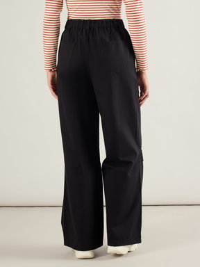 Black Twill Knee Pleated Wide Leg Pants-SASSAFRAS BASICS
