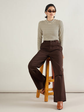 Brown Twill Knee Pleated Wide Leg Pants-SASSAFRAS BASICS