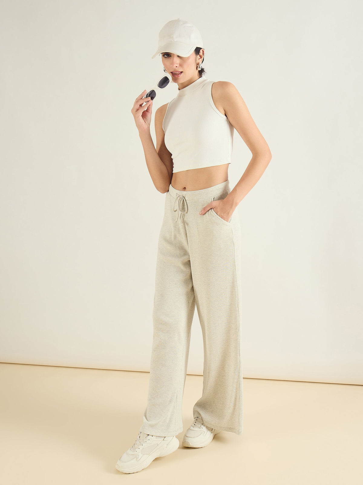 Light Grey Melange Rib Drawstring Pants-SASSAFRAS BASICS