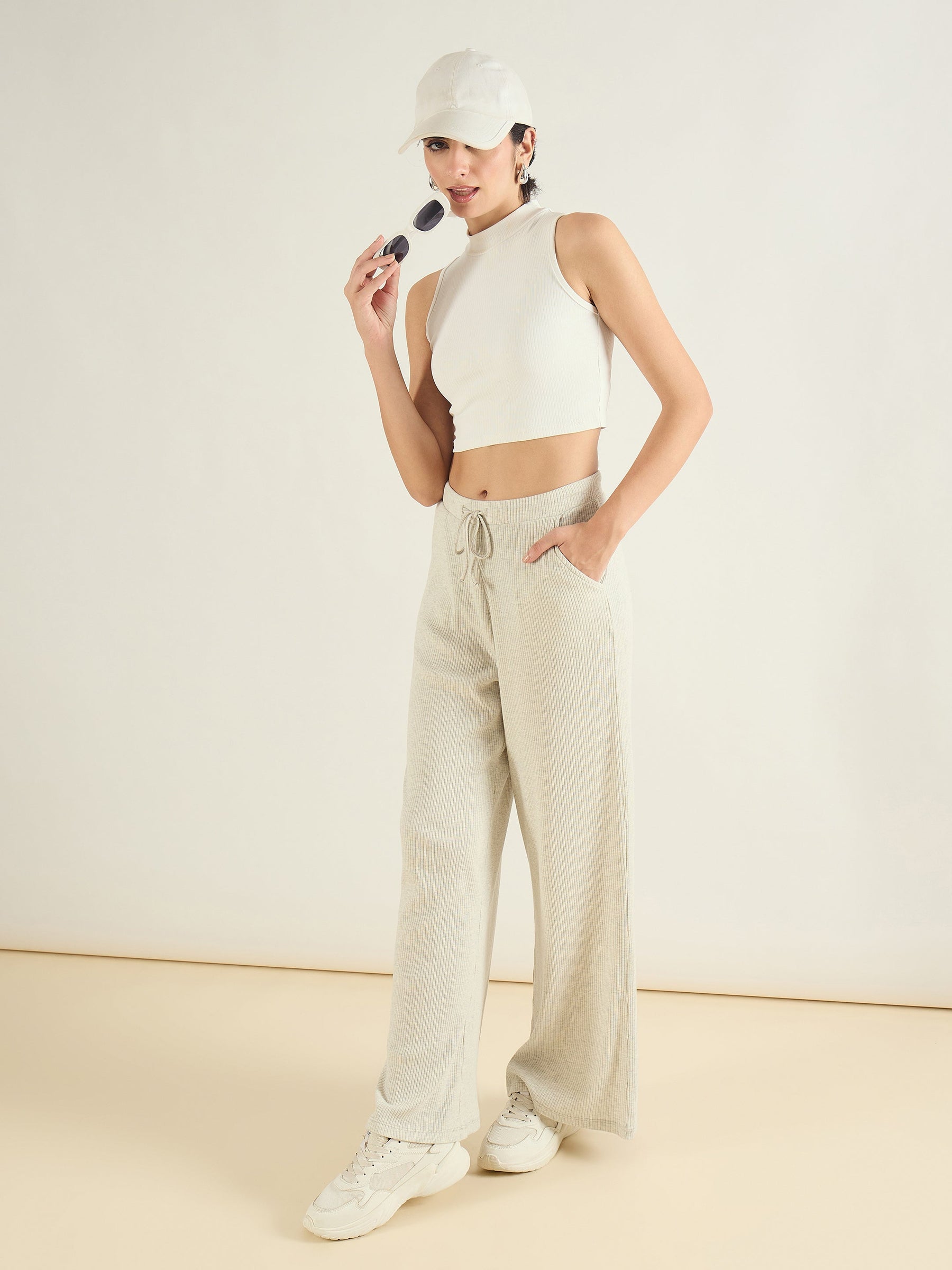 Light Grey Melange Rib Drawstring Pants-SASSAFRAS BASICS