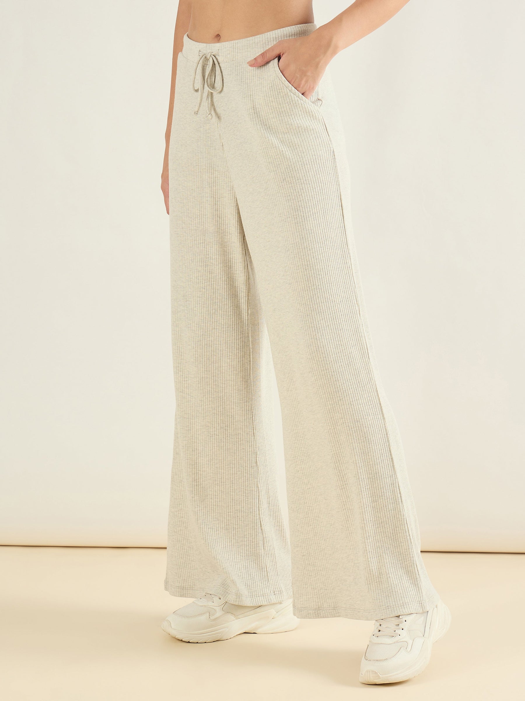 Light Grey Melange Rib Drawstring Pants-SASSAFRAS BASICS