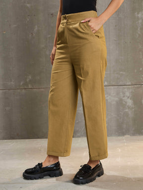 Khaki Brown Twill Wide Leg Pants -SASSAFRAS
