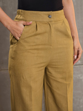 Khaki Brown Twill Wide Leg Pants -SASSAFRAS