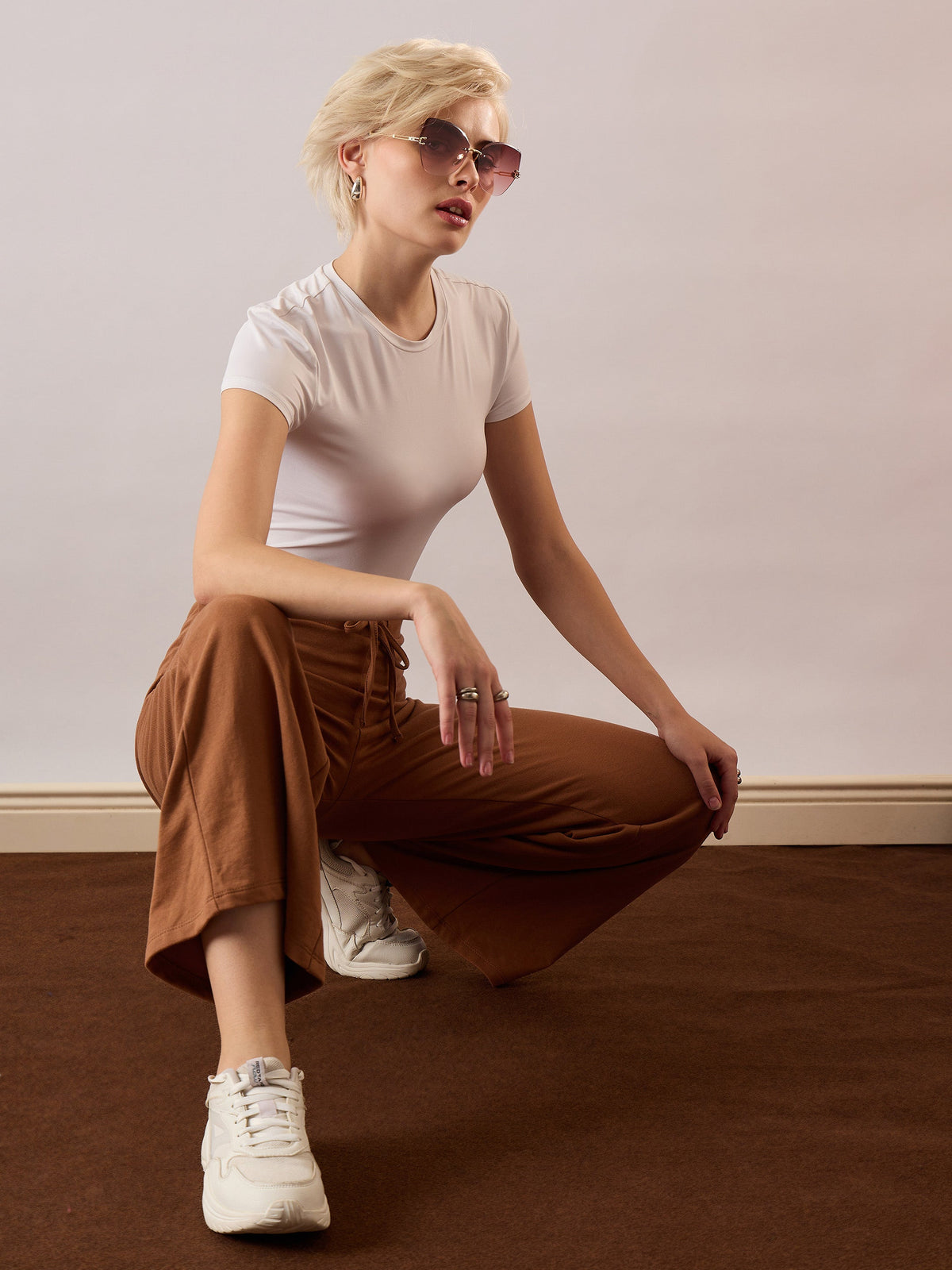 Tan Terry Wide Leg Drawstring Pants-SASSAFRAS