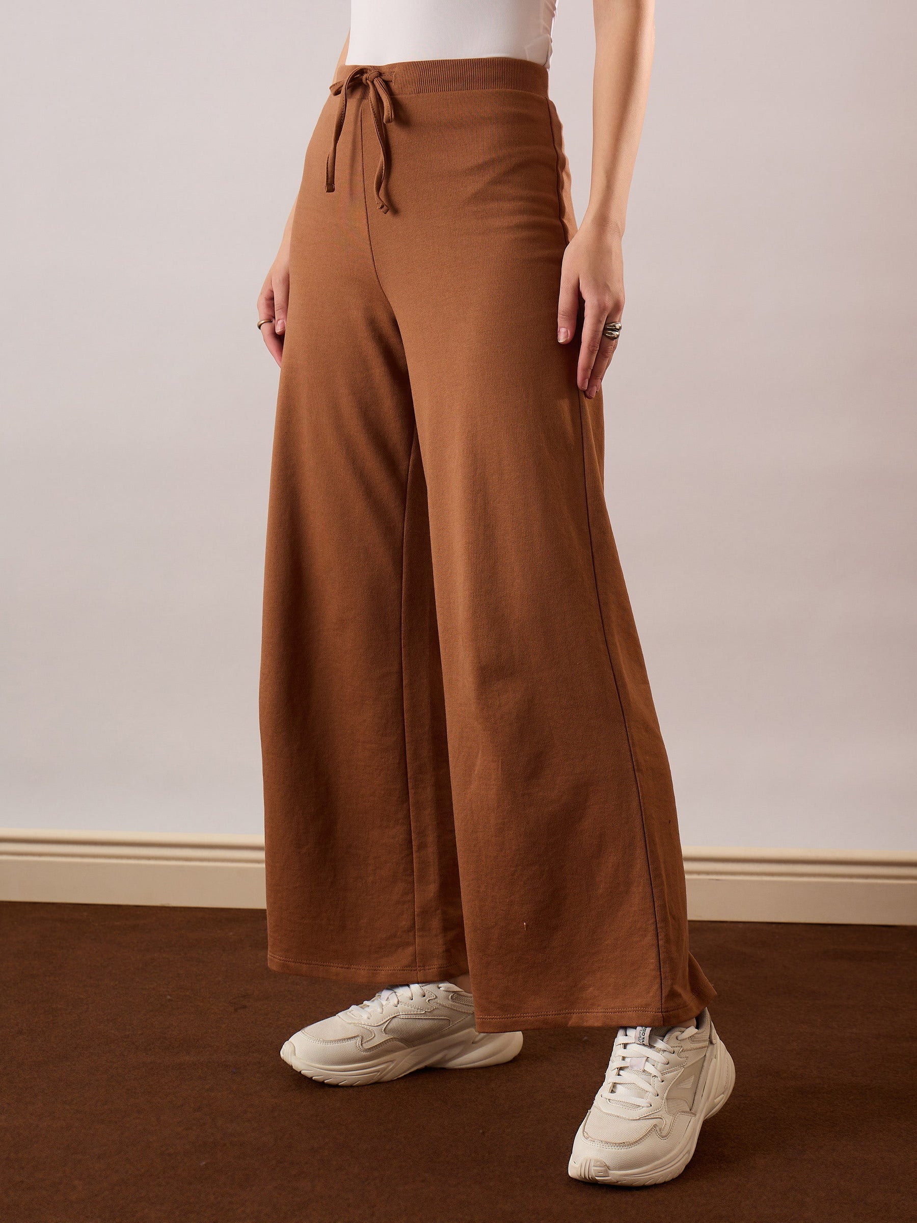 Tan Terry Wide Leg Drawstring Pants-SASSAFRAS