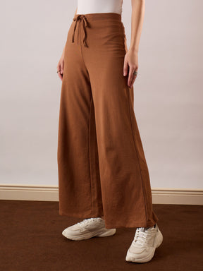 Tan Terry Wide Leg Drawstring Pants-SASSAFRAS