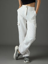 White Corduroy Straight Fit Cargo Pants-SASSAFRAS