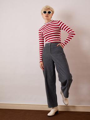 Grey Corduroy Straight Fit Pants-SASSAFRAS