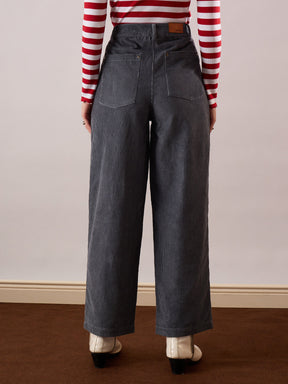 Grey Corduroy Straight Fit Pants-SASSAFRAS