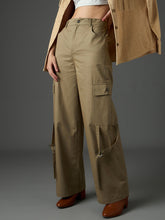 Pastel Olive Twill Pocket Loop Detail Cargo Pants-SASSAFRAS