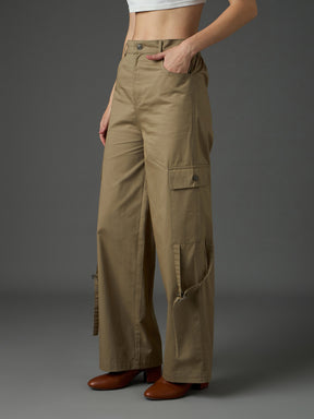 Pastel Olive Twill Pocket Loop Detail Cargo Pants-SASSAFRAS