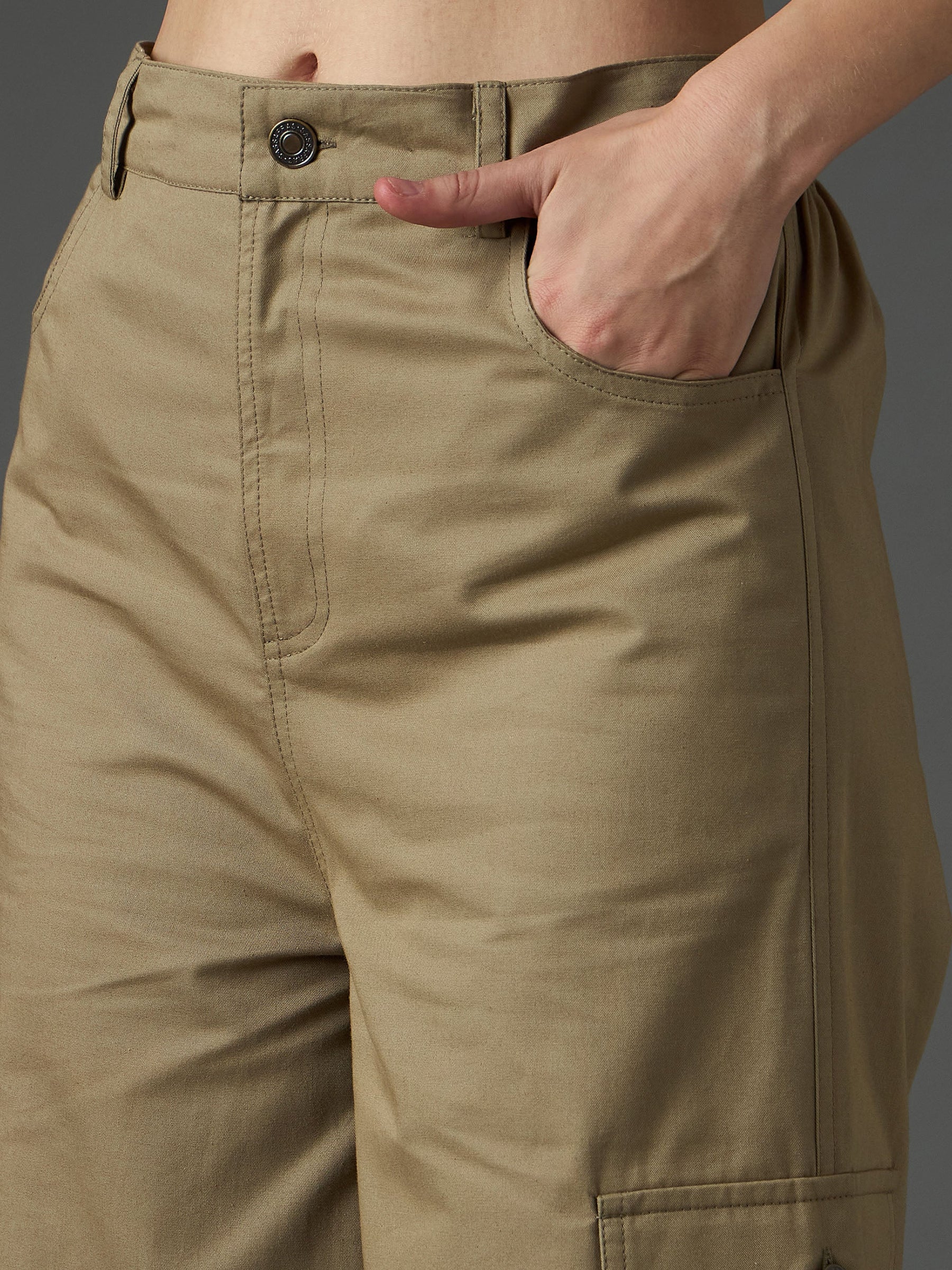 Pastel Olive Twill Pocket Loop Detail Cargo Pants-SASSAFRAS