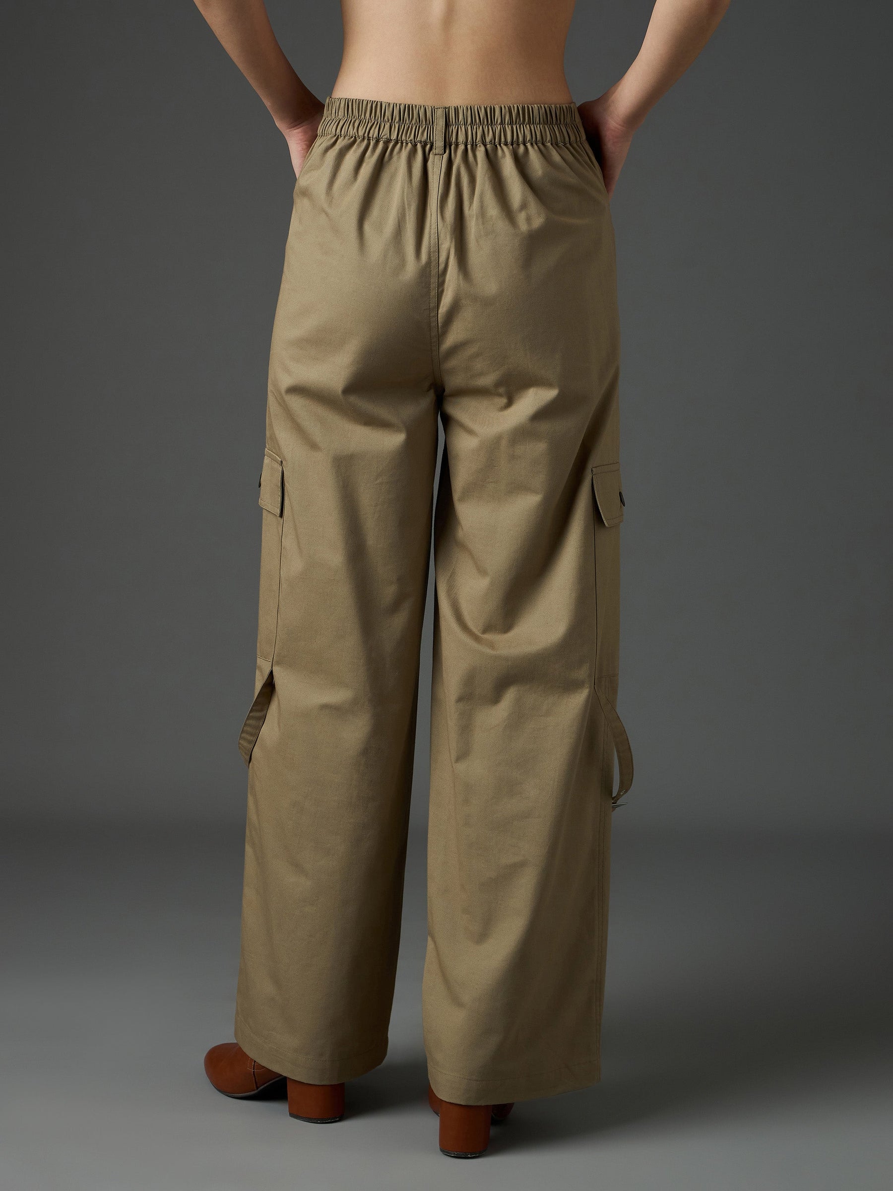 Pastel Olive Twill Pocket Loop Detail Cargo Pants-SASSAFRAS