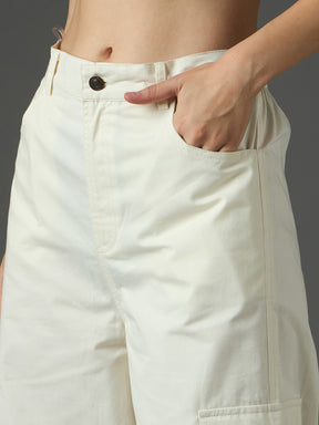 White Twill Pocket Loop Detail Cargo Pants-SASSAFRAS