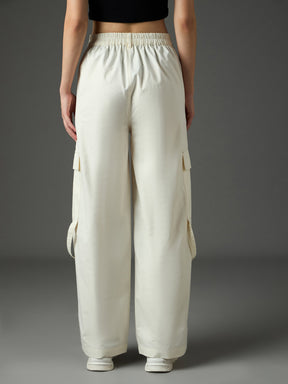 White Twill Pocket Loop Detail Cargo Pants-SASSAFRAS