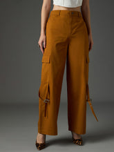 Tan Twill Pocket Loop Detail Cargo Pants-SASSAFRAS