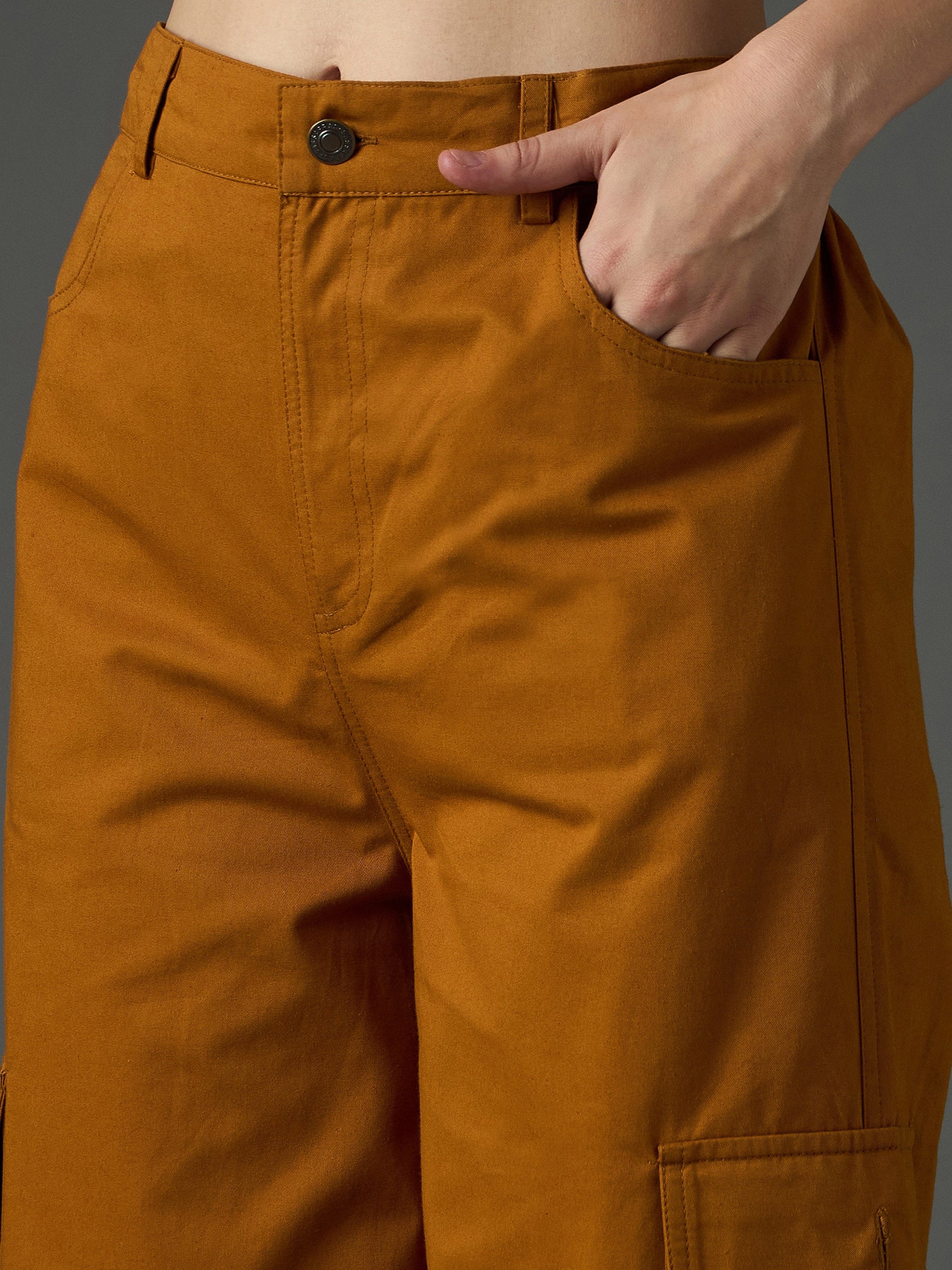Tan Twill Pocket Loop Detail Cargo Pants-SASSAFRAS