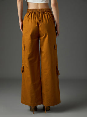 Tan Twill Pocket Loop Detail Cargo Pants-SASSAFRAS